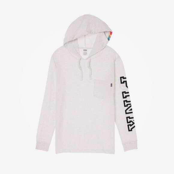 Victoria’s Secret PINK | Gray Logo Rainbow Tee Shirt Hoodie | Size Small - Picture 1 of 10